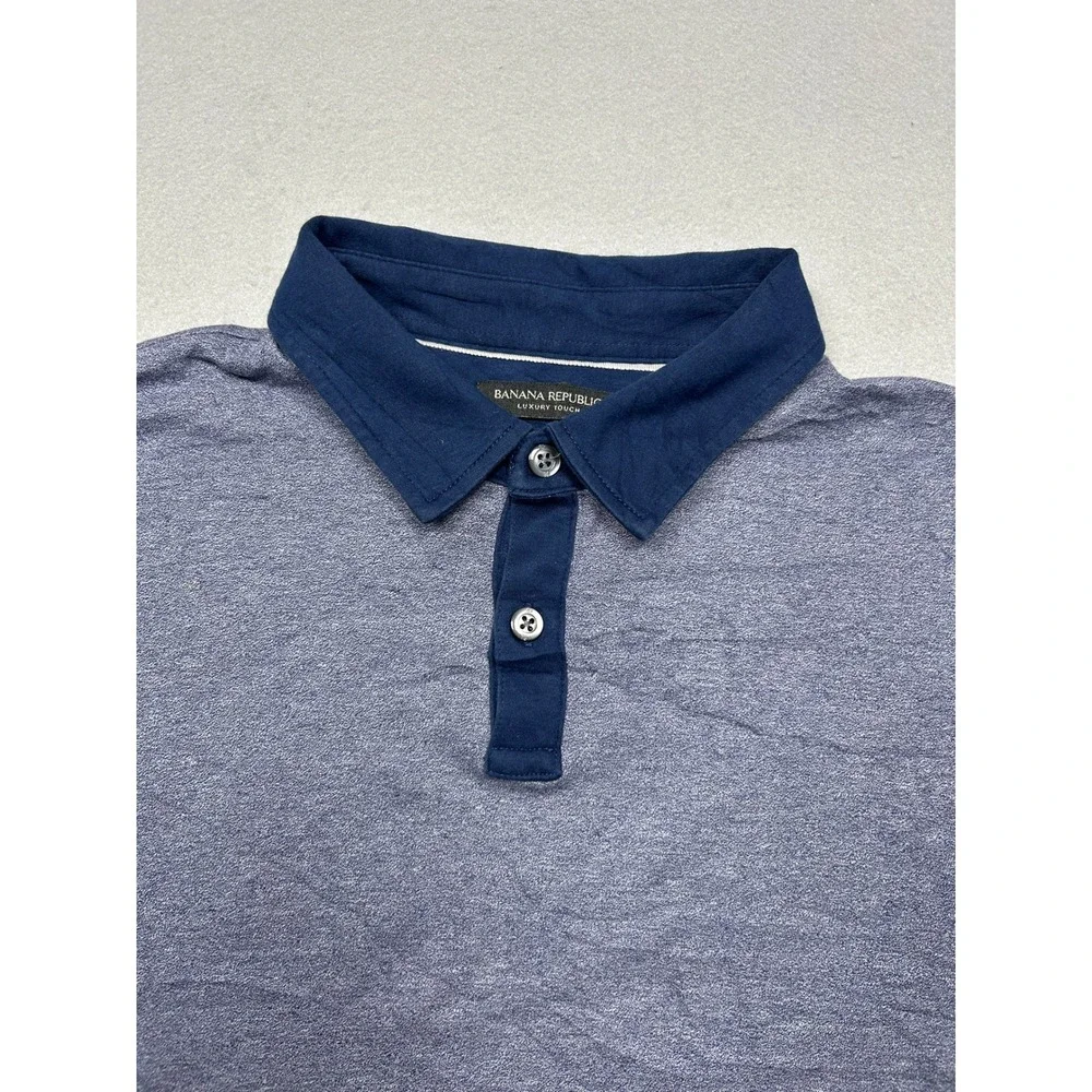 Banana Republic Polo Shirt 100% Cotton Heather Blue Large Mens